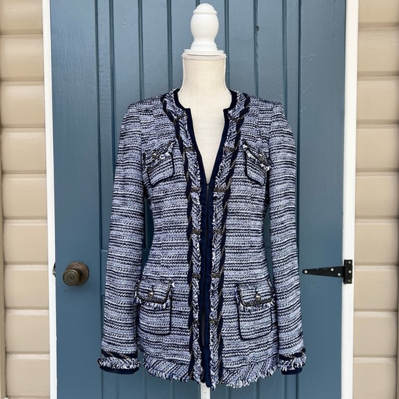 White House Black Market Tweed Blazer Chain Accents Textured Pocket Wome… - Picture 1 of 11